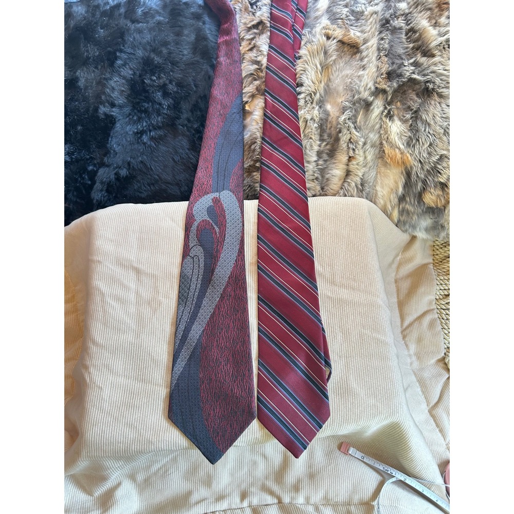 Christian Dior Monsieur Mens Tie Lot 2 Burgundy Grey Silk Striped Limited Series